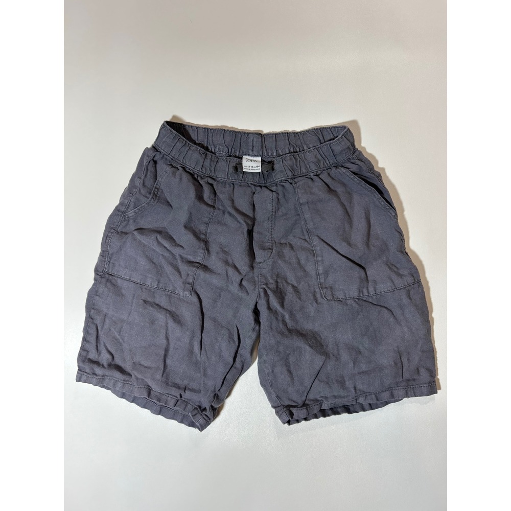 Zara Shorts Boys 13-14 Grey Excellent Linen Blend Elastic Waist Pockets